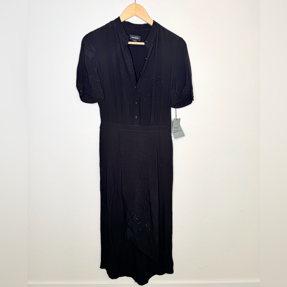 NWT✨ Zadig & Voltaire ‘Rimaz Soft Midi Dress’ Black W/ Embellishments Small $478